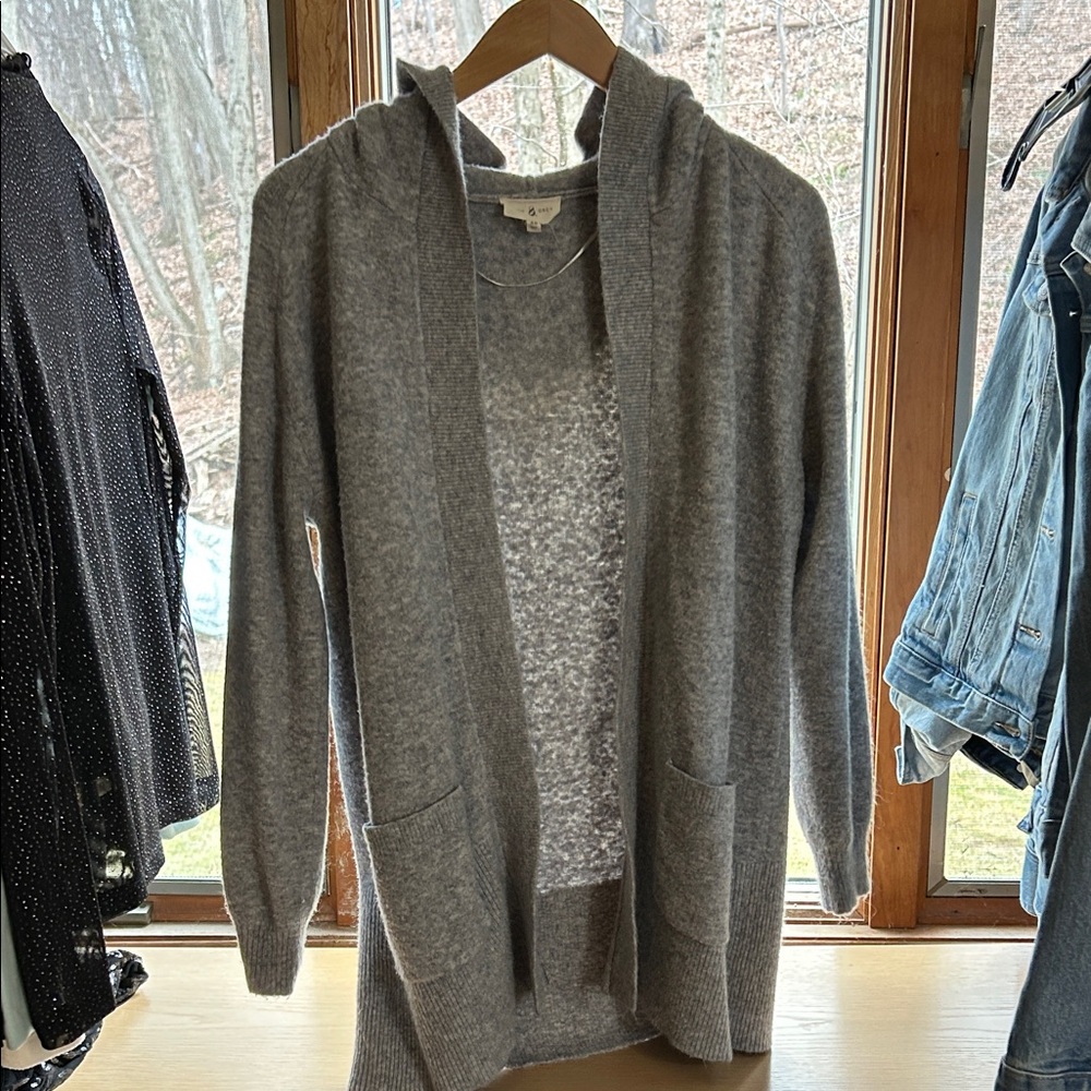 Open-Front Hooded Cardigan in Heather Gray